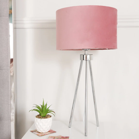 Nya Tripod Table Lamp for Living Room, 63cm Bedside Table Lamp with Metal Base & Velvet Shade