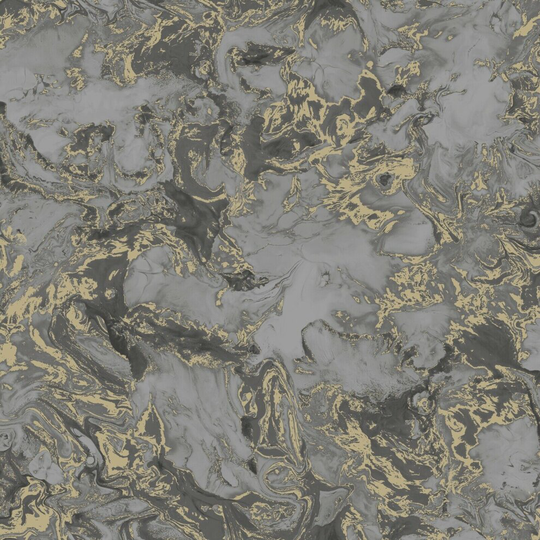 Metallic Ripple Liquid Marble Charcoal Grey Gold Shimmer Wallpaper