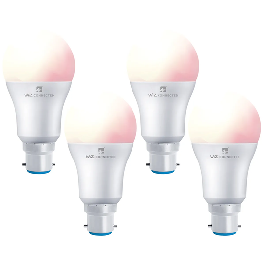 4lite WiZ Connected LED Smart A60 Bulb Wifi & Bluetooth BC (B22) Colour Changing, Tuneable White & Dimmable - 4 Pack