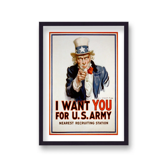 Vintage Advertising Print US Army Recruitment I Want You With Border