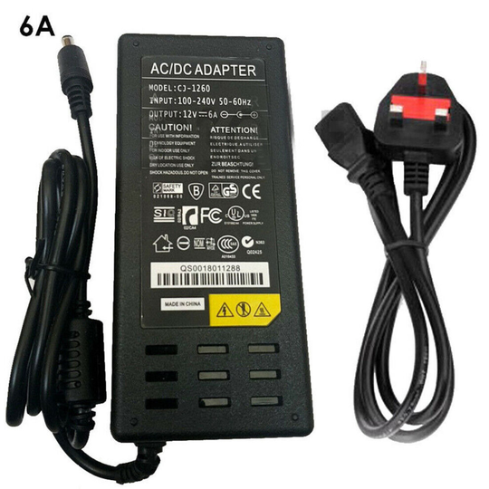 (DC 12V 6A Plug Adapter AC100-240V Power Supply Transformer For LED Strip CCTV Charger) UK Plug Adapter Power Supplay Charger Transformer
