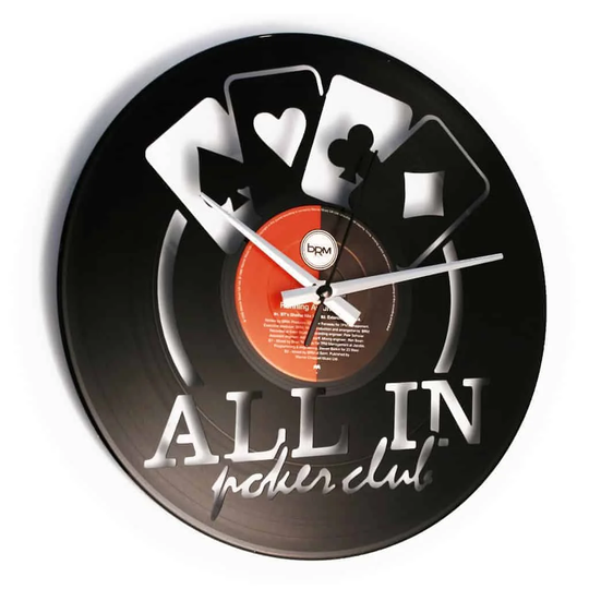 All in Poker Club Vinyl Inspired by Texas Hold Them Poker 30cm Silent Wall Clock