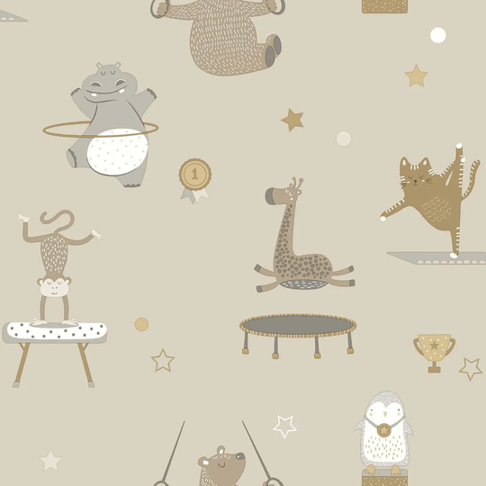 Holden Decor Animal Gymnastic Beige Wallpaper