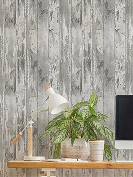 Fresco Distressed Wood Grey Wallpaper