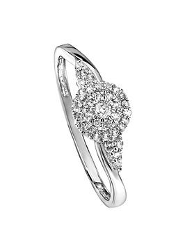 Love DIAMOND 9ct White Gold 0.16ct Diamond Halo Swirl Ring, Silver, Size P, Women