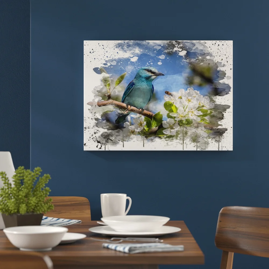 'Blue Bird and Cherry Blossom Tree' Graphic Art Print Poster