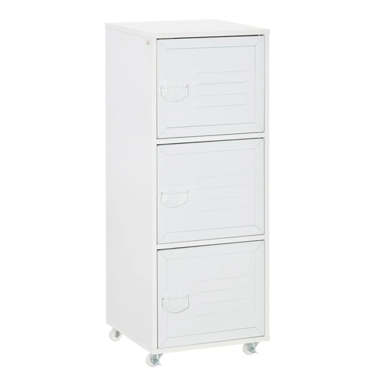 HOMCOM Rolling Storage Cabinet 3 Tier Mobile File Cabinet With Wheels White