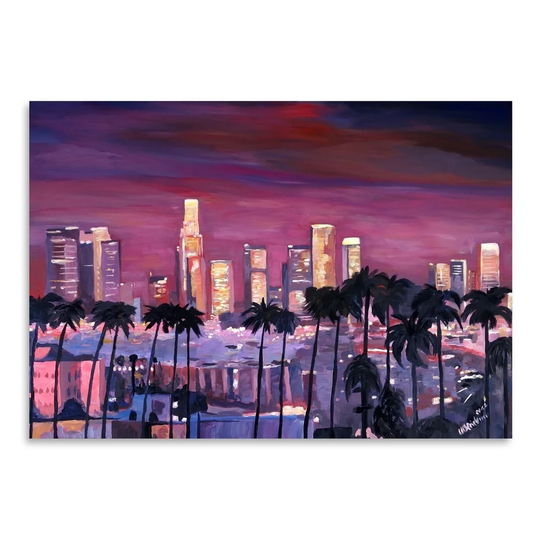 Los Angelese Golden Skyline 3 by M Bleichner - Unframed Painting Print on Paper