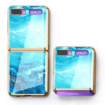 GKK Painted Tempered Glass Samsung Galaxy Z Flip Case - Blue Seawater
