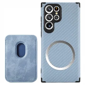 Samsung Galaxy S22 Ultra 5G Magnetic Case with Card Holder - Carbon Fiber - Blue