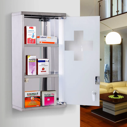 HOMCOM Wall Mounted First Aid Medicine Cabinet With Lockable Glass Door