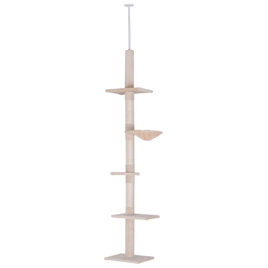 PawHut Adjustable 5-Tier Cat Floor to Ceiling Scratching Tree - Beige