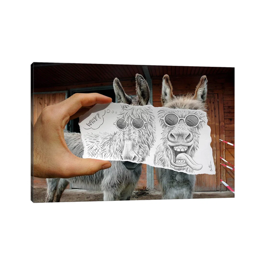 Pencil vs. Camera 12 - Funny Donkeys by Ben Heine - Wrapped Canvas Photograph