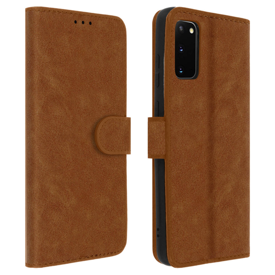 Flip wallet case magnetic cover with stand for Samsung Galaxy S20 - Brown