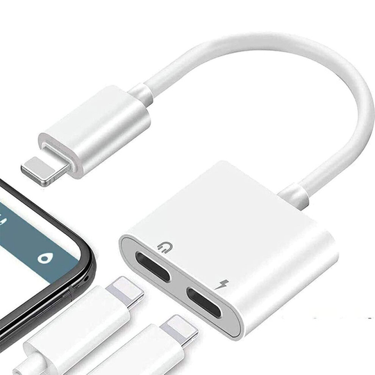 (Lightning + Lightning) For Apple iPhone Headphone Adapter (2 in1) Dual Adapter for iPhone to 3.5mm Jack AUX Audio Adapter Cable