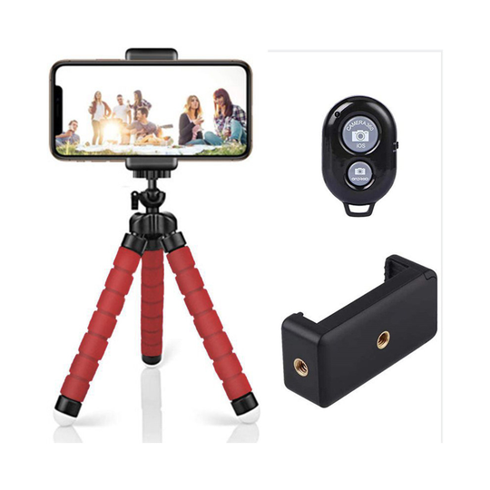 (Red) Universal Mobile Phone Holder Tripod Stand For Iphone Camera Samsung With Remote