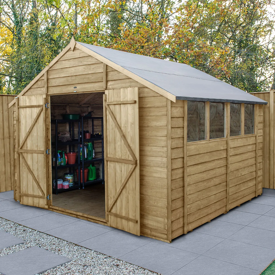 Forest Garden Overlap Pressure Treated 10X10 Apex Shed - Double Door
