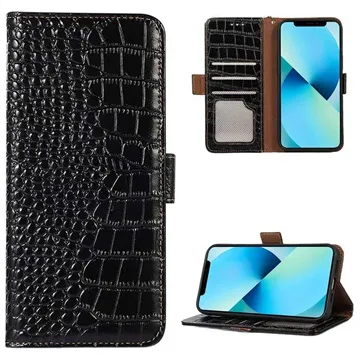 Crocodile Series Nokia C21 Wallet Leather Case with RFID - Black