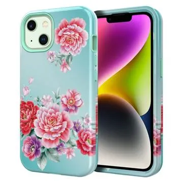 Stylish Gradient iPhone 14 Plus Hybrid Case - Flowers - Light Blue