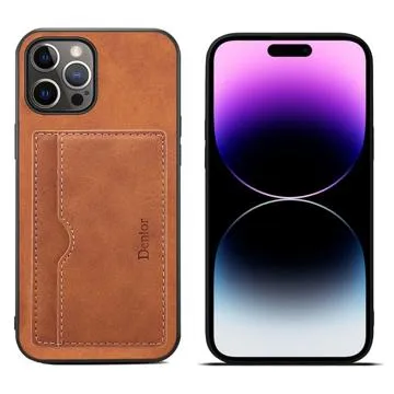 Denior Ultra Slim iPhone 14 Pro Coated Case with Kickstand - Brown