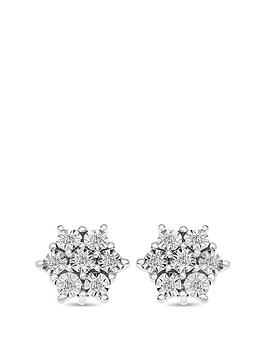 Love DIAMOND Sterling Silver 8 Point Diamond Cluster Stud Earrings, Silver, Women