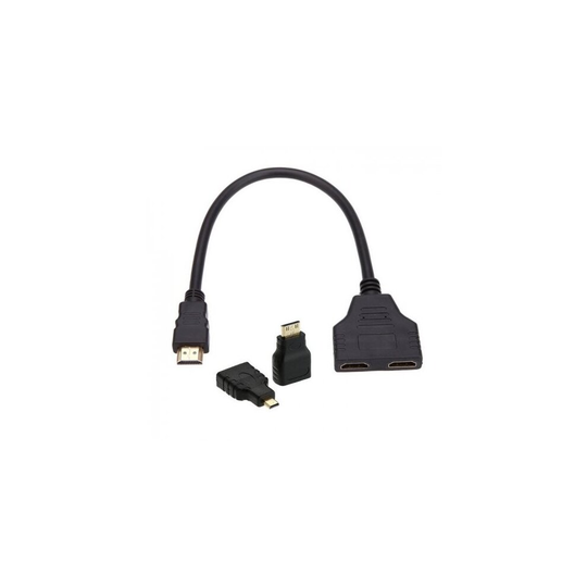 HDMI to Dual HDMI Female Y Splitter Switch Extension Adapter Cable with Micro & Mini HDMI Adapter