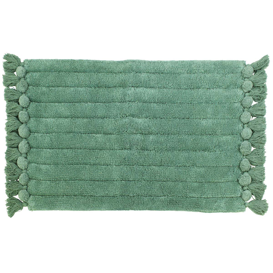 The Linen Yard Ribbed Tassel Cotton Woven Anti-slip Bath Mat Green
