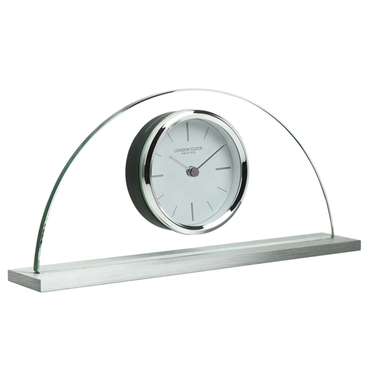 Modern & Contemporary Analog Glass Electric Tabletop Clock in Chrome
