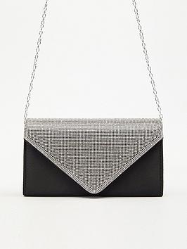 Quiz Satin Diamante Clutch Bag