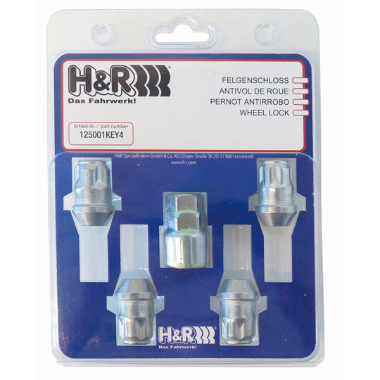 H&R Wheel lock set M12x1.25 conical - 4 lock nuts incl. Adapter HR 1225001KEY4