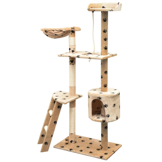 Chillicothe Archie & Oscar Cat Tree with Sisal Scratching Posts 125 Grey in , Beige (with black paw prints) in , 97 x 40 x 150 cm (L x W x H)