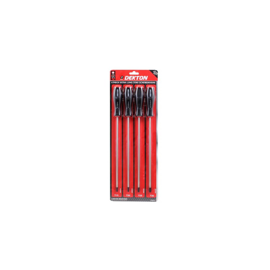 Dekton 4pc Long Bar Torx Screwdriver Set - extra long star torx screwdriver 4pc set t15 t20 t25 magnetic tip t30x250mm new