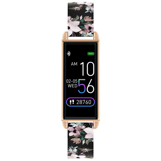 Reflex Active Series 2 Smart Watch With Colour Touch Screen And Up To 7 Day Battery Life - Rose Gold Case With Navy Feminine Floral Strap Design