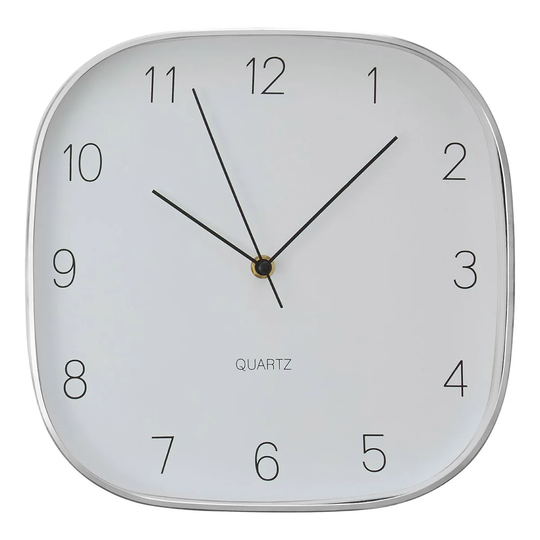 Premier Housewares Elko Square Wall Clock - Silver Finish Case with White Face