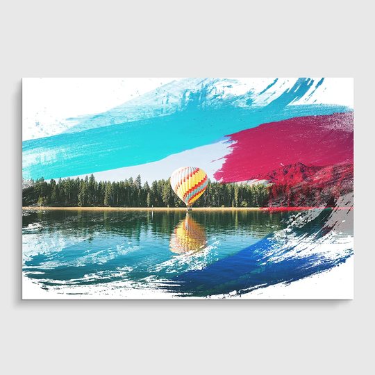 'Landscape Hot Air Balloon Over Forest' Graphic Art Print Poster