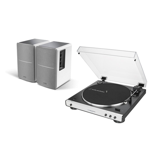 Audio-Technica Bluetooth AT-LP60XBT Turntable White + Edifier R1280DB White Speakers Package