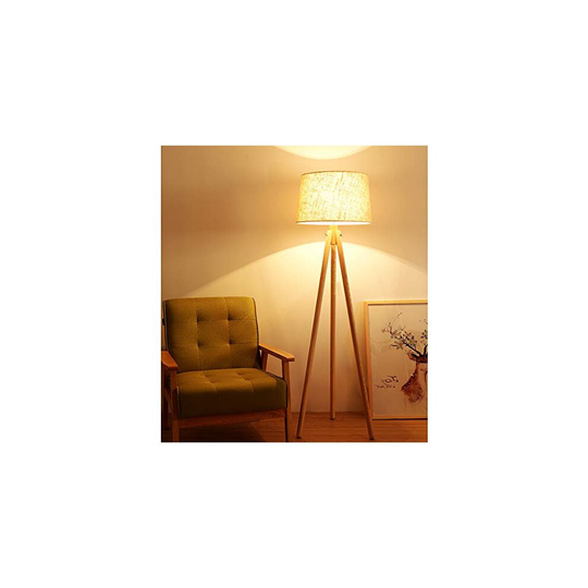 DINGLILIGHTING Wooden Tripod Led Floor Lamp, 3000k Warm White Floor Light, Classic Led Reading Free Standing Lamp for Living Room, Bedside,