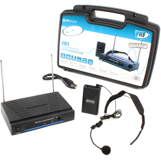 QTX Sound VN1 Headset Wireless Microphone VHF DJ PA System - 50m