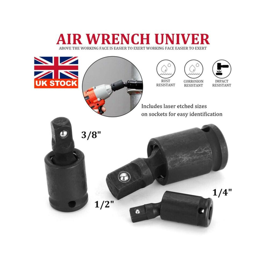 3pcs 3/8" 1/2" 1/4" Drive Joint Swivel Wobble Socket Impact Adapter