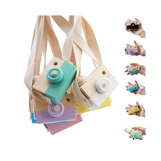 (White) Baby Wooden Toy Camera Fashion Pendant Kids Hanging Camer Prop Decoration Nordic