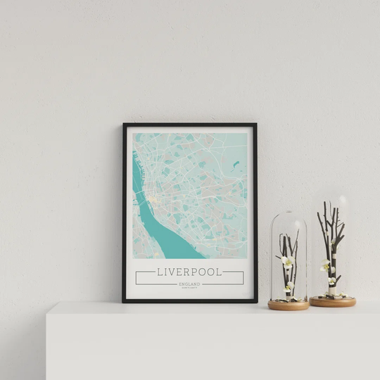 City Location Ordnance Map Blue Liverpool by Vouvart - Picture Frame Graphic Art