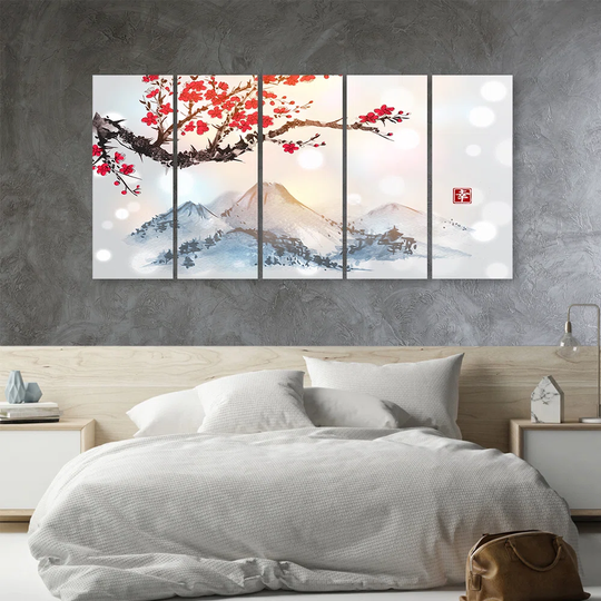 Canvas Print Japan Cherry Blossom Mountains