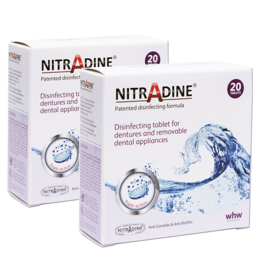 (2 Boxes) Nitradine - Tablets for Cleaning & Disinfecting Dentures & Orthodontic Dental Appliances