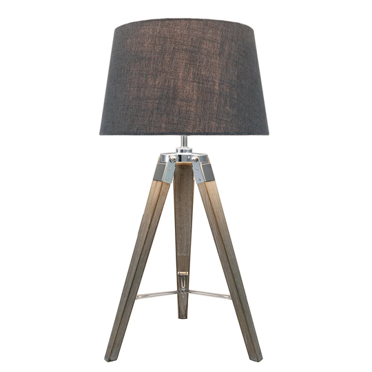 Bayfield 64cm Tripod Table Lamps, Bedside Buffet Lamp With Wooden Base & Polyester Shade