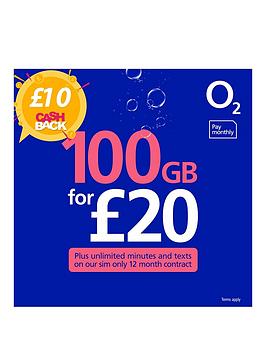 O2 100Gb Data, Unlimited Minutes And Texts 12 Month Sim Only Plan &Pound;20 Per Month