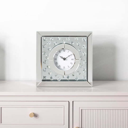 Analog Crystal Mechanical Tabletop Clock in Silver