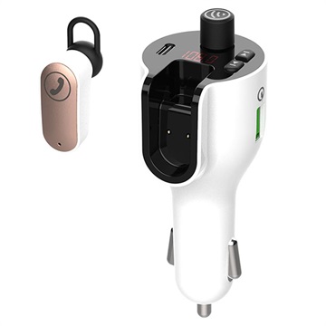 3-in-1 Car Charger with FM Transmitter & Bluetooth Headset G52 (Open Box - Excellent) - White