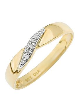 Love DIAMOND 9-Carat Yellow Gold Twist Diamond Set Wedding Band 3 mm, Size H, Women
