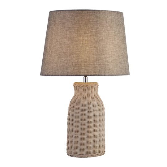White Bamboo Table Lamp With Grey Shade