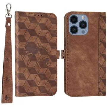 Rhombus Series iPhone 14 Pro Wallet Case - Brown
